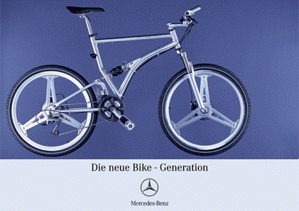 Wackelbild Postkarte mit der Darstellung der Klapp-Funktion eines faltbaren Mountain-Bikes.